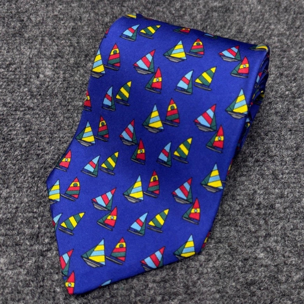 GAP Sailboat Necktie Mens OS Blue Nautical Silk Regatta Preppy Coastal Aesthetic